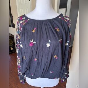 Free People Navy Embroidered Floral Boho Blouse large